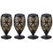 8.75"H Set of 4 Black Metal Cutout Geometric Pattern Solar Powered Outdoor Lantern with LED Light